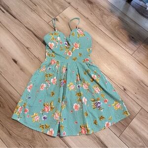 Say What? 98% cotton 2% spandex  floral striped dress with molded cups